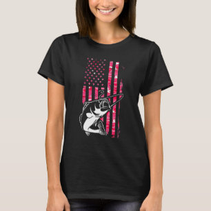 Roze Camo Amerikaanse Vlag Vissen Vrouwen Baars Vi T-shirt