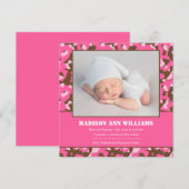 Roze Camo Baby Foto Geboorte Aankondiging (Voorkant / Achterkant)