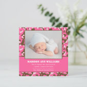 Roze Camo Baby Foto Geboorte Aankondiging (Staand voorkant)