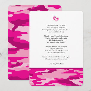 Roze Camo-baby shower bedankt je voor je gedicht Kaart