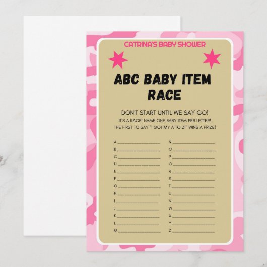 Roze Camo Baby shower - bewerkbare naam, 5x7 Invit Kaart (Voorkant / Achterkant)