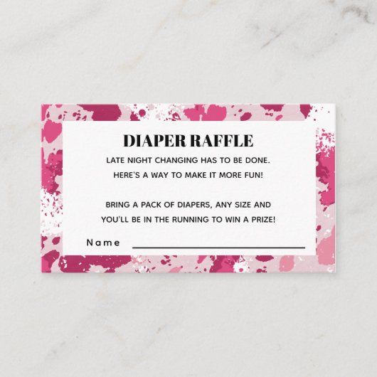 Roze Camo Baby shower Luier Raffle Informatiekaartje (Voorkant)