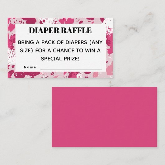 Roze Camo Baby shower Luier Raffle Informatiekaartje (Voorkant / Achterkant)