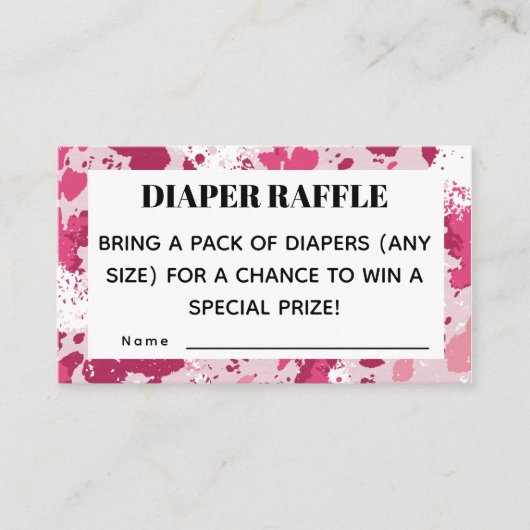 Roze Camo Baby shower Luier Raffle Informatiekaartje (Voorkant)