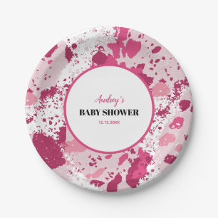 Roze Camo Baby shower Papieren Bordje