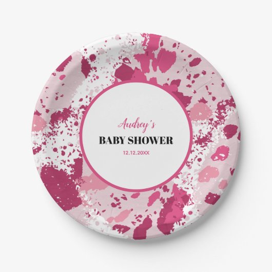 Roze Camo Baby shower Papieren Bordje (Voorkant)