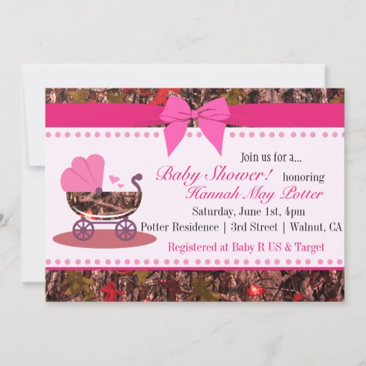Roze Camo Baby shower Party Invitation Kaart (Voorkant)