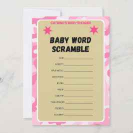 Roze Camo Baby shower spel - bewerkbare naam, 5x7 Kaart