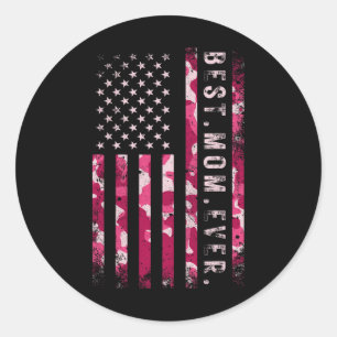 Roze Camo Beste Mama Ooit Mama Moederdag USA FLA Ronde Sticker