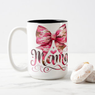 Roze Camo Boog Mama Script Ontwerp Tweekleurige Koffiemok