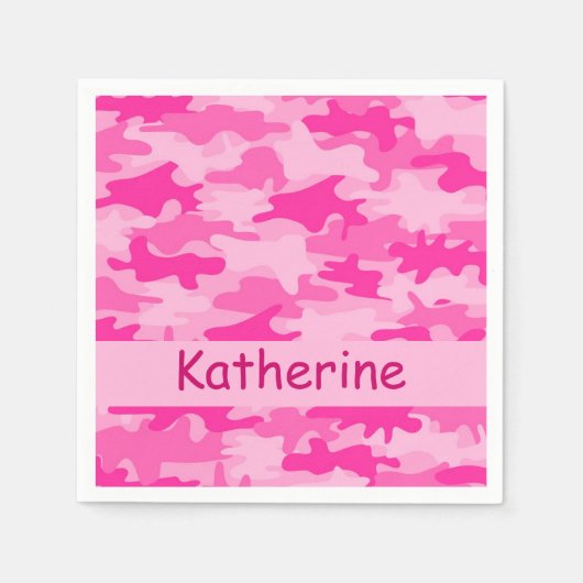 Roze Camo Camouflage Gepersonaliseerde Naam Partij Servetten (Voorkant)