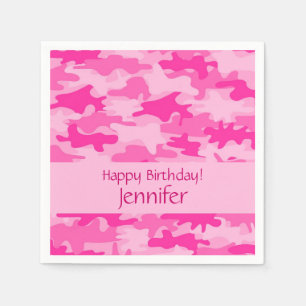 Roze Camo Camouflage Happy Birthday Party Servet