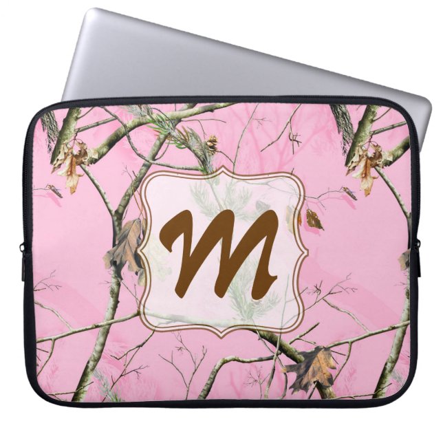 Roze Camo Camouflage Hunt Monogram 15" Laptop Hoes (Voorkant)