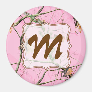 Roze Camo Camouflage Hunt Monogram Initiaal Magnet