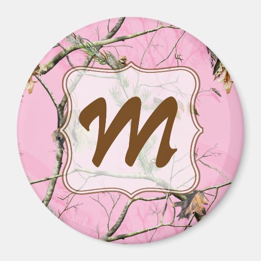 Roze Camo Camouflage Hunt Monogram Initiaal Magnet (Voorkant)