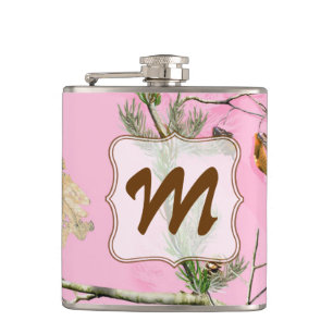 Roze Camo Camouflage Hunt Monogram Whiskey Flask Heupfles