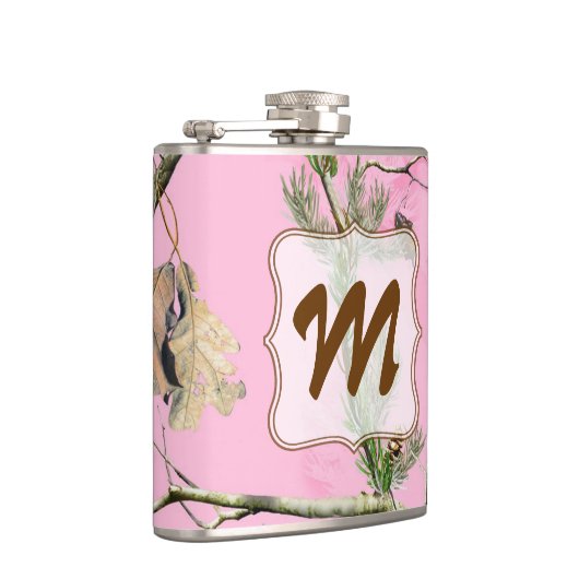 Roze Camo Camouflage Hunt Monogram Whiskey Flask Heupfles (Rechts)