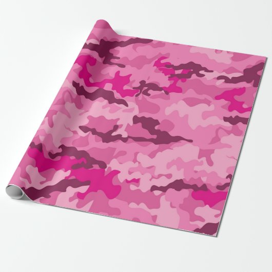 Roze camo camouflage meisje vrouwelijk trendy cadeaupapier (Uitgerold)