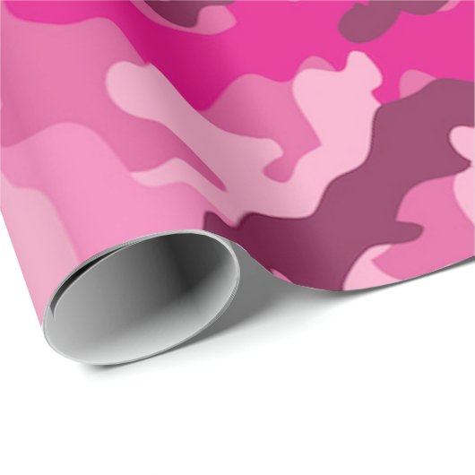 Roze camo camouflage meisje vrouwelijk trendy cadeaupapier (Rol Hoek)