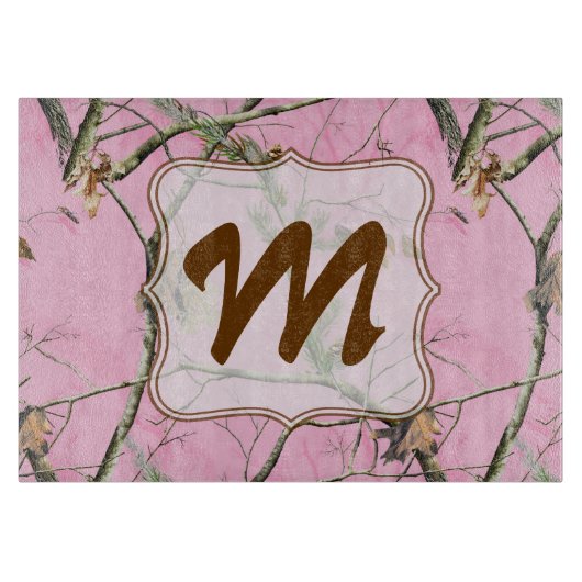 Roze Camo Camouflage Monogram Glassnijplank Snijplank (Voorkant)