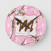 Roze Camo Camouflage Monogram Initialen wandklok (Voorkant)