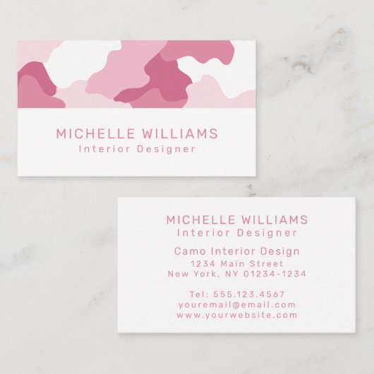 Roze Camo Camouflage Patroon Modern Professional Visitekaartje (Voorkant / Achterkant)