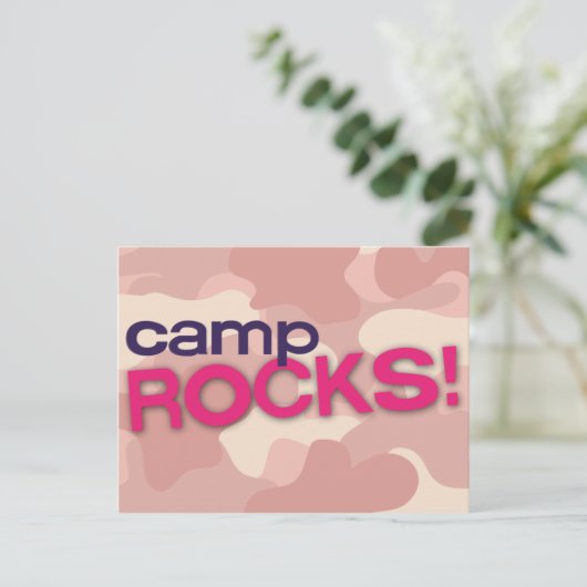 Roze Camo CAMP ROCKS! Briefkaart (Staand voorkant)
