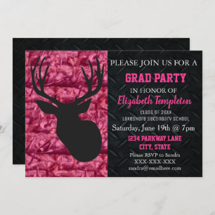 Roze Camo Deer Hunting Graduation Party Kaart