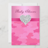 Roze Camo Diamond Heart Baby shower Uitnodiging (Voorkant)