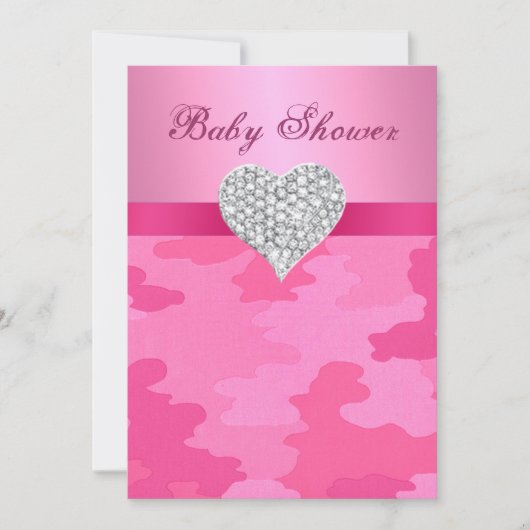 Roze Camo Diamond Heart Baby shower Uitnodiging (Voorkant)