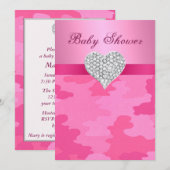 Roze Camo Diamond Heart Baby shower Uitnodiging (Voorkant / Achterkant)
