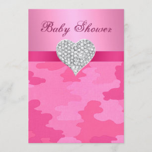 Roze Camo Diamond Heart Baby shower Uitnodiging