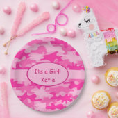 Roze Camo en noem het een meisje Baby shower Papieren Bordje (Feest)