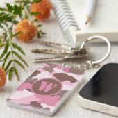Roze Camo Girly Camouflage Monogram Initiaal Sleutelhanger (Voorkant Rechts)