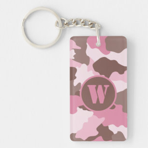 Roze Camo Girly Camouflage Monogram Initiaal Sleutelhanger