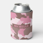 Roze Camo Girly Camouflage Monogram Naam Blikjeskoeler (Blikje Voorkant)
