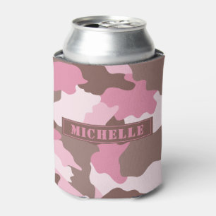 Roze Camo Girly Camouflage Monogram Naam Blikjeskoeler