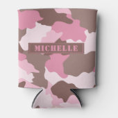 Roze Camo Girly Camouflage Monogram Naam Blikjeskoeler (Voorkant)
