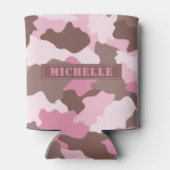 Roze Camo Girly Camouflage Monogram Naam Blikjeskoeler (Achterkant)