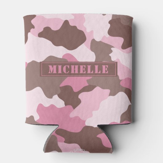 Roze Camo Girly Camouflage Monogram Naam Blikjeskoeler (Achterkant)