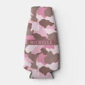 Roze Camo Girly Camouflage Monogram Naam Flesjeskoeler (Voorkant)