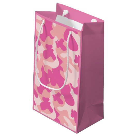 Roze Camo Girly Gift Bag Klein Cadeauzakje (Achterkant Gekanteld)