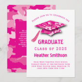 Roze Camo Graduation Party Kaart (Voorkant / Achterkant)