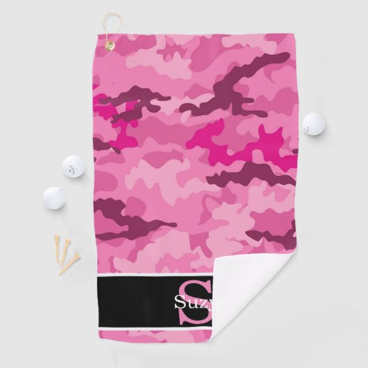 Roze Camo Hunter Camouflage Initiaal Monogram Golfhanddoek (Insitu)