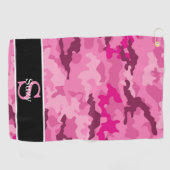 Roze Camo Hunter Camouflage Initiaal Monogram Golfhanddoek (Horizontaal)