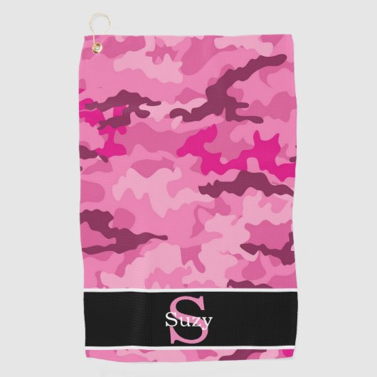 Roze Camo Hunter Camouflage Initiaal Monogram Golfhanddoek (Voorkant)