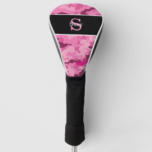 Roze Camo Hunter Camouflage Initiaal Monogram Golfheadcover (Voorkant)