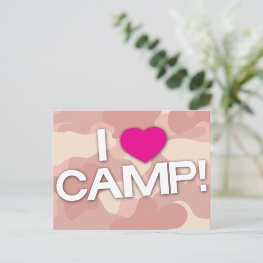 Roze Camo I hou van CAMP! Briefkaart (Staand voorkant)