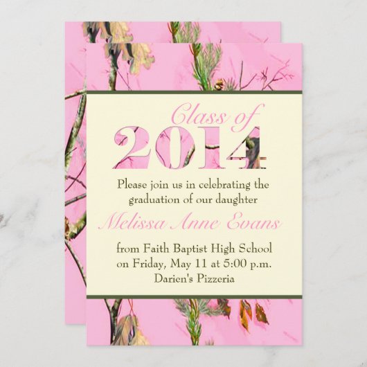 Roze Camo-klasse van de uitnodiging van Afstuderen (Voorkant / Achterkant)