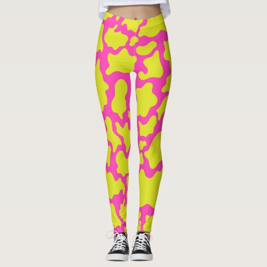 Roze Camo Leggings met gele vormen (Voorkant)